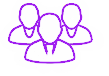 Purple outline icon of three people.