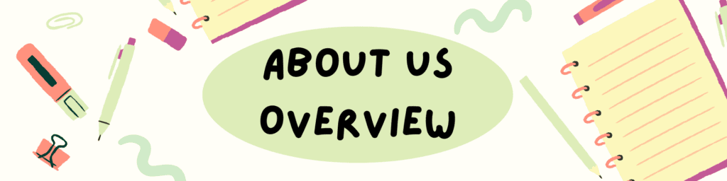 About us overview graphic with pens