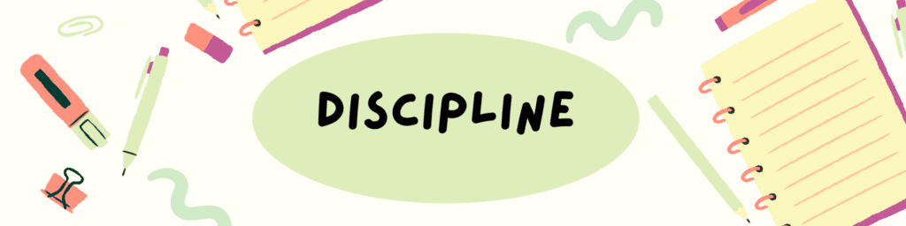 The word "discipline" on a green circle.