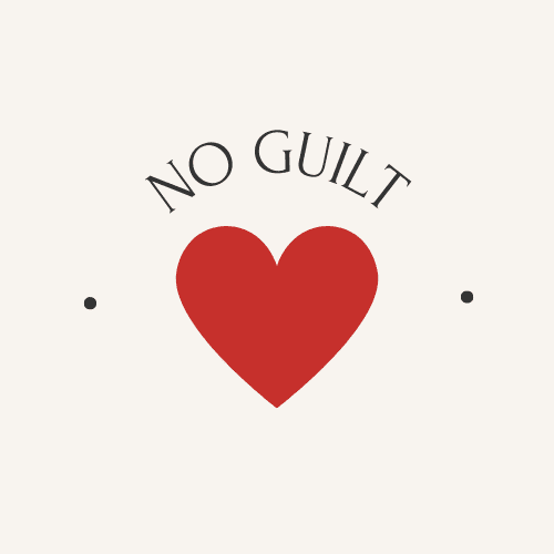 Red heart with "No Guilt" text.