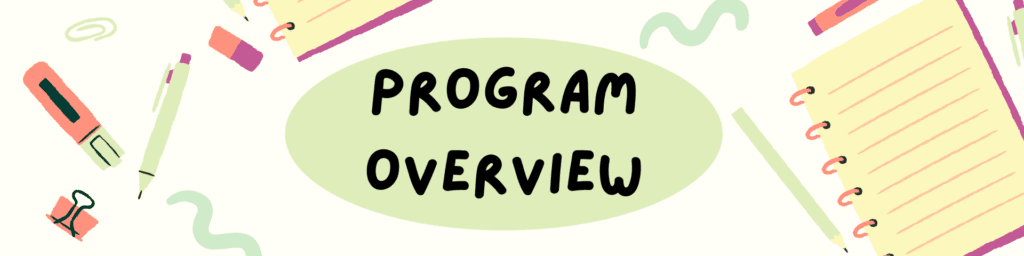 Program overview with stationery doodles.