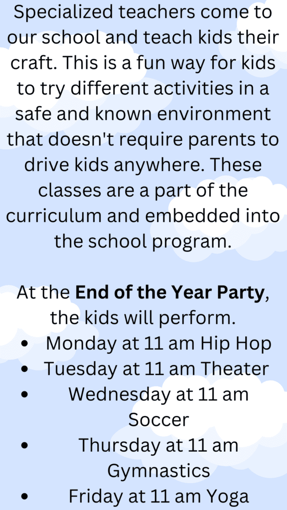 End of year party schedule with activities.