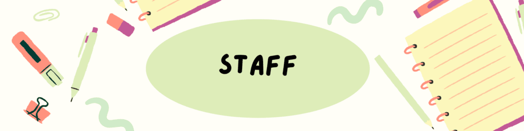 Staff word on green background with stationery.