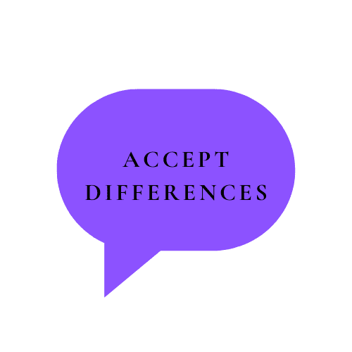 Purple speech bubble saying accept differences.